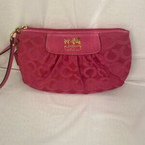 Coach Signature Logo Pink Leather &  Canvas Wristlet